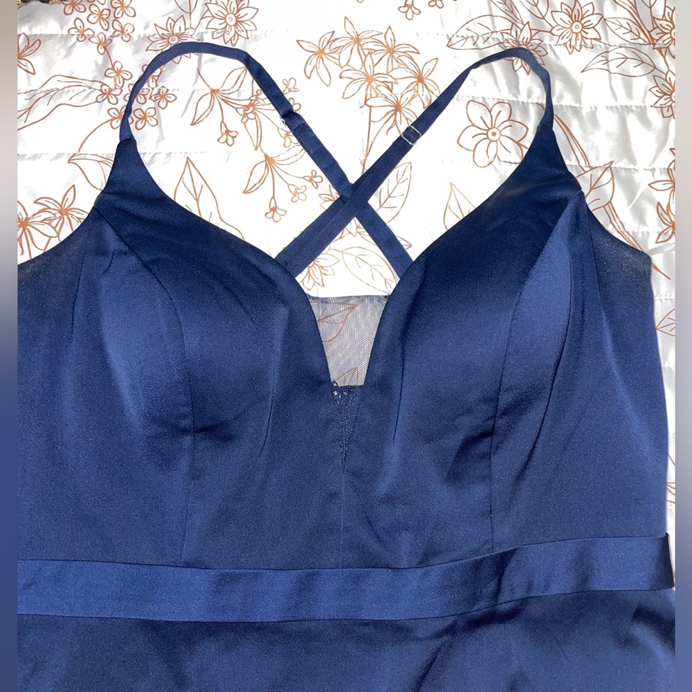 Navy Blue Floor length Formal Dress